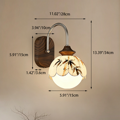 Chinese Print Iron Fabric Round 1-Light Wall Sconce Lamp