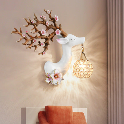 Deco Resin Crystal Deer Head Shape 1-Light Wall Sconce Lamp