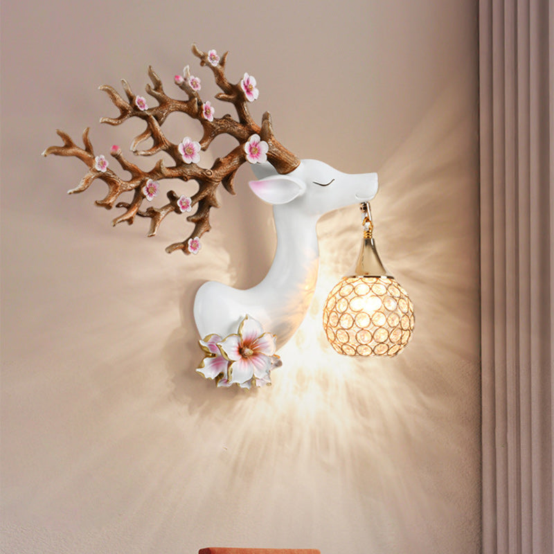 Deco Resin Crystal Deer Head Shape 1-Light Wall Sconce Lamp
