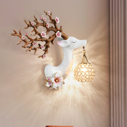Deco Resin Crystal Deer Head Shape 1-Light Wall Sconce Lamp