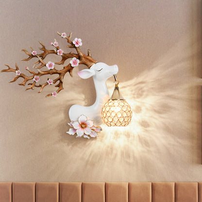 Deco Resin Crystal Deer Head Shape 1-Light Wall Sconce Lamp