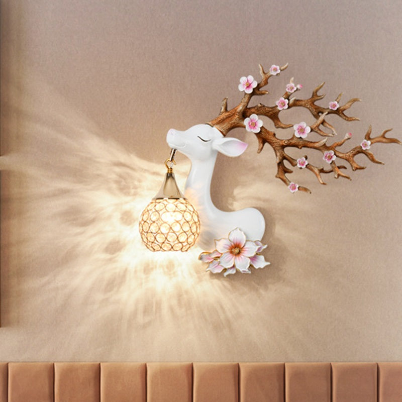 Deco Resin Crystal Deer Head Shape 1-Light Wall Sconce Lamp