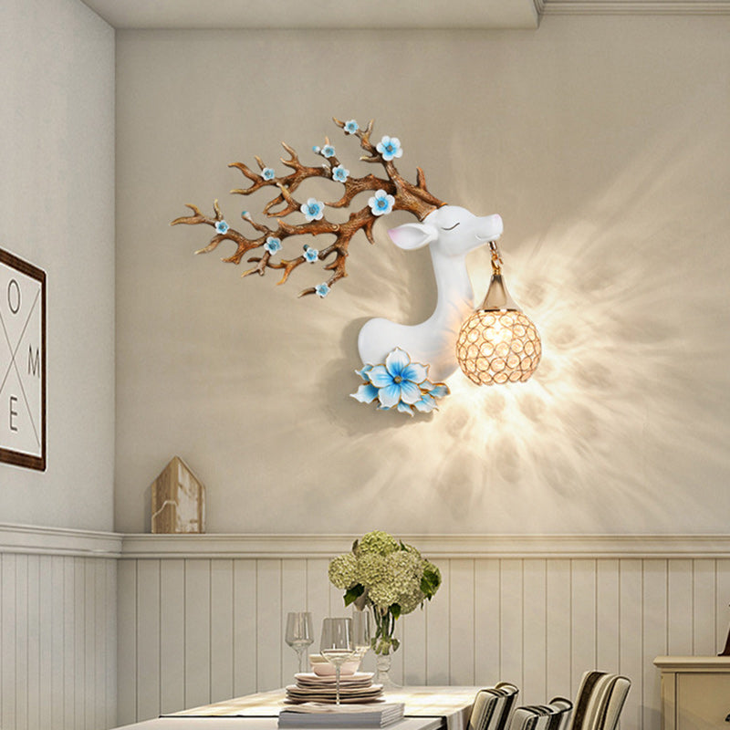 Deco Resin Crystal Deer Head Shape 1-Light Wall Sconce Lamp