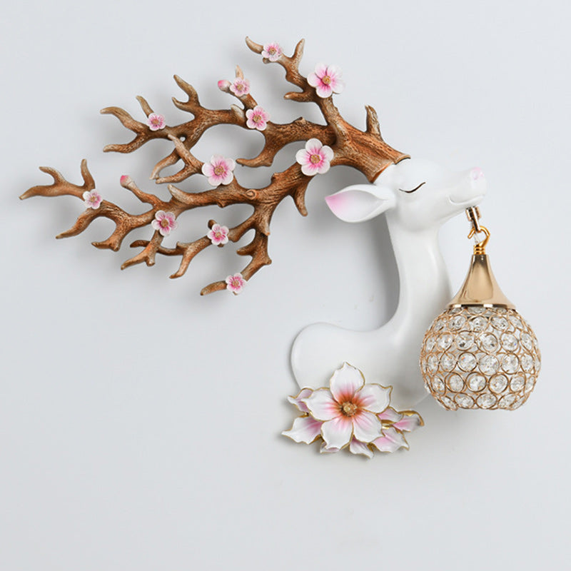 Deco Resin Crystal Deer Head Shape 1-Light Wall Sconce Lamp