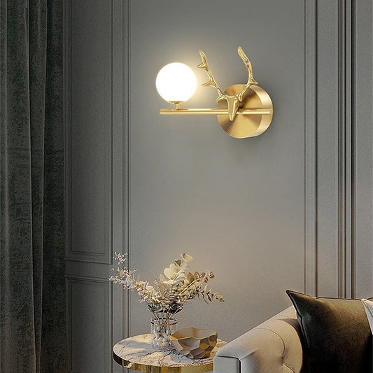 Glass & Copper Deer Antler Shape 1-Light Wall Sconce Lamp