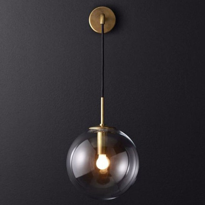 Nordic Glass Iron Globe Round 1 Light Wall Sconce Lamp