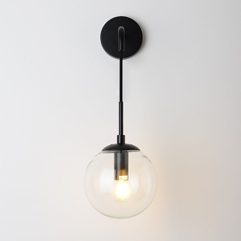 Nordic Glass Iron Globe Round 1 Light Wall Sconce Lamp