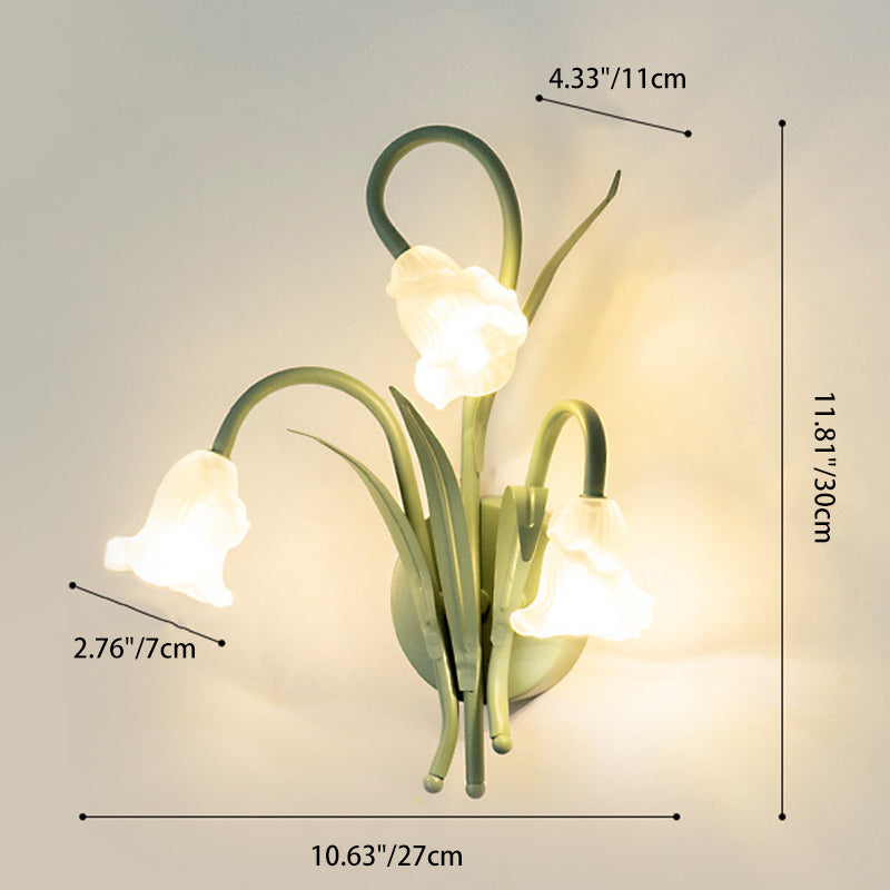 Glass Iron Round Flower Leaf 3-Light Wall Sconce Lamp