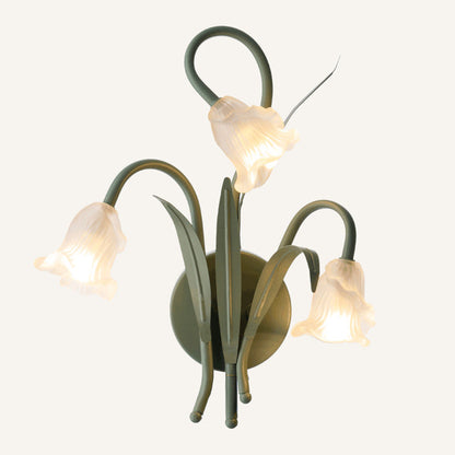 Glass Iron Round Flower Leaf 3-Light Wall Sconce Lamp