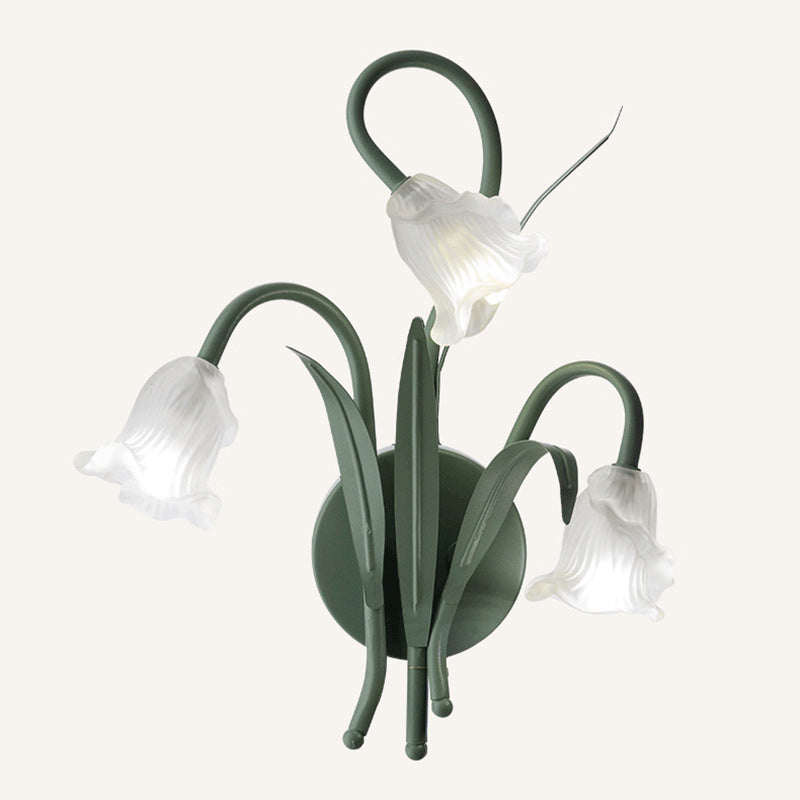 Glass Iron Round Flower Leaf 3-Light Wall Sconce Lamp