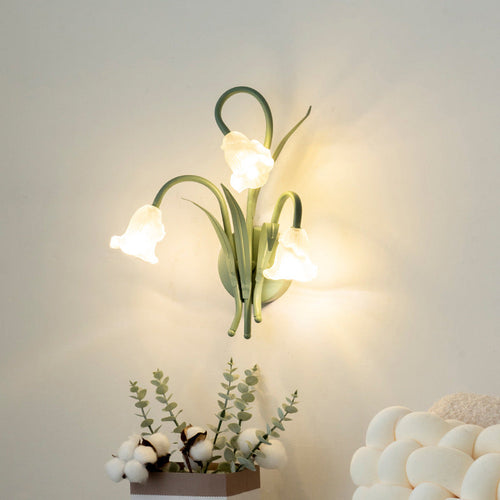 Glass Iron Round Flower Leaf 3-Light Wall Sconce Lamp