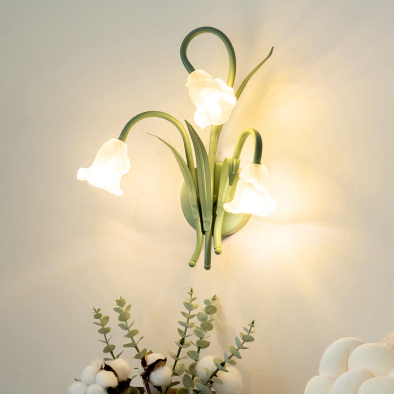 Glass Iron Round Flower Leaf 3-Light Wall Sconce Lamp