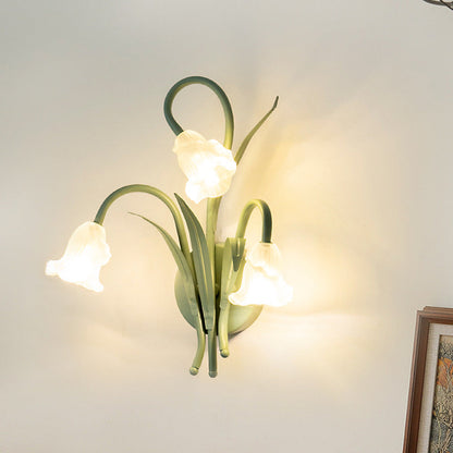 Glass Iron Round Flower Leaf 3-Light Wall Sconce Lamp
