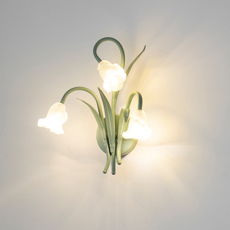 Glass Iron Round Flower Leaf 3-Light Wall Sconce Lamp