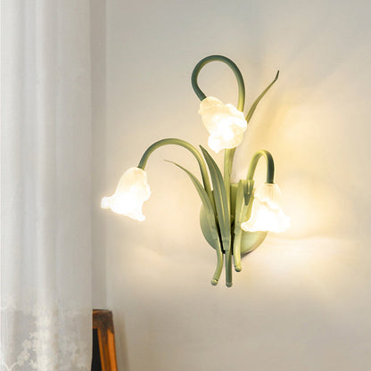 Glass Iron Round Flower Leaf 3-Light Wall Sconce Lamp