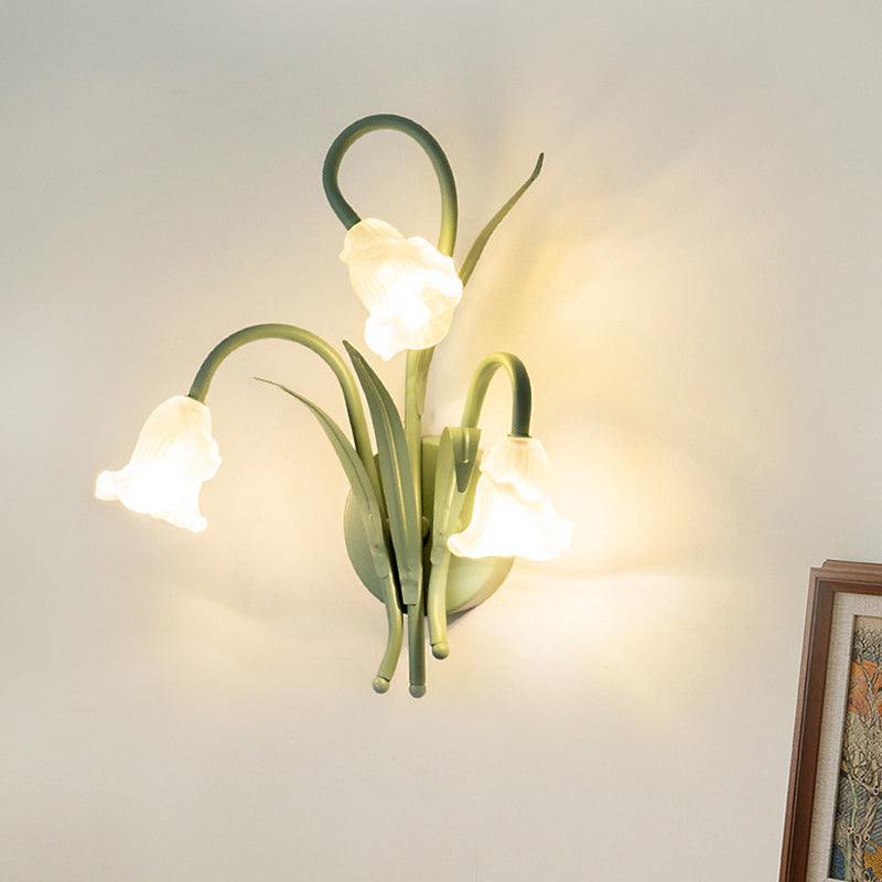 Glass Iron Round Flower Leaf 3-Light Wall Sconce Lamp