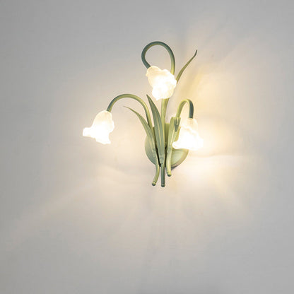 Glass Iron Round Flower Leaf 3-Light Wall Sconce Lamp