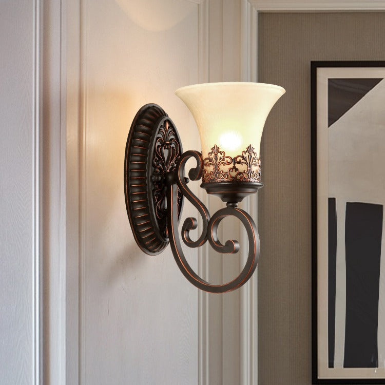 Farmhouse Iron Resin Oval Floral 1/2-Light Wall Sconce Lamp