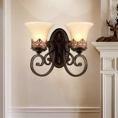 Farmhouse Iron Resin Oval Floral 1/2-Light Wall Sconce Lamp