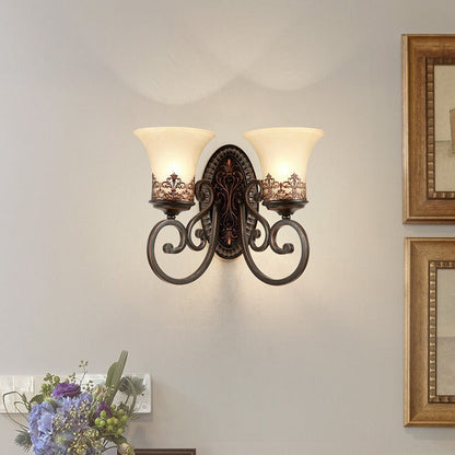 Farmhouse Iron Resin Oval Floral 1/2-Light Wall Sconce Lamp