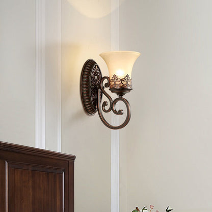 Farmhouse Iron Resin Oval Floral 1/2-Light Wall Sconce Lamp