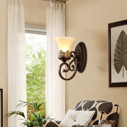 Farmhouse Iron Resin Oval Floral 1/2-Light Wall Sconce Lamp