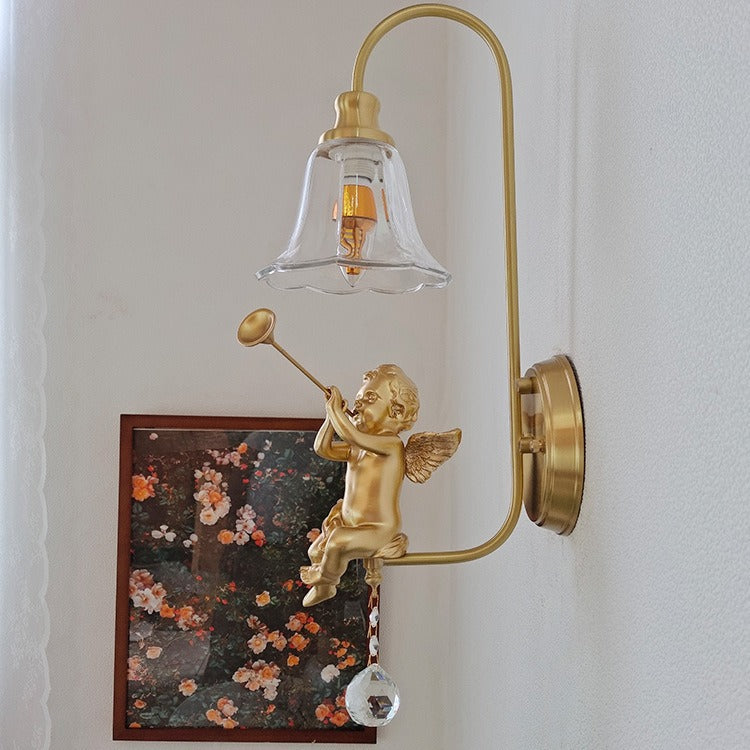 Scandinavian Resin Angel Round 1-Light Wall Sconce Lamp