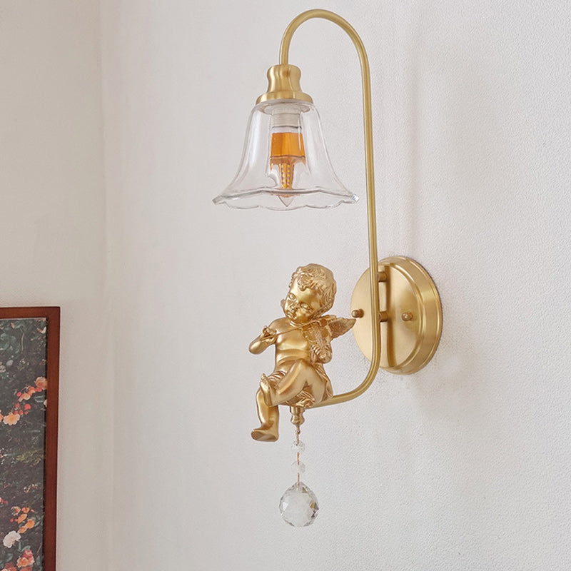 Scandinavian Resin Angel Round 1-Light Wall Sconce Lamp