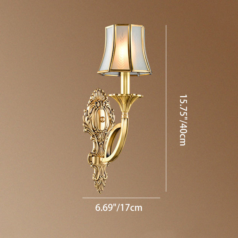 Brass Glass Carved Pattern 1/2 Light Wall Sconce Lamp