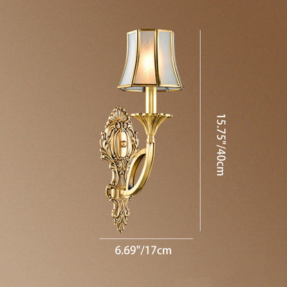 Brass Glass Carved Pattern 1/2 Light Wall Sconce Lamp