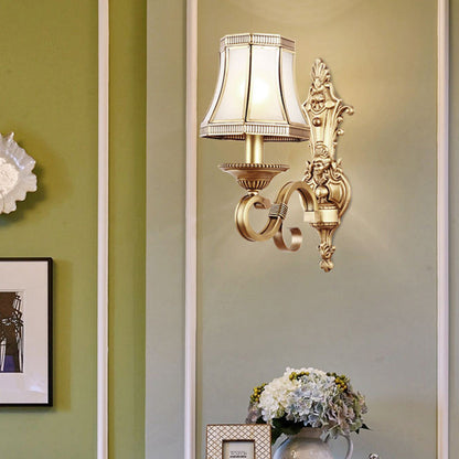 Brass Glass Carved Pattern 1/2 Light Wall Sconce Lamp
