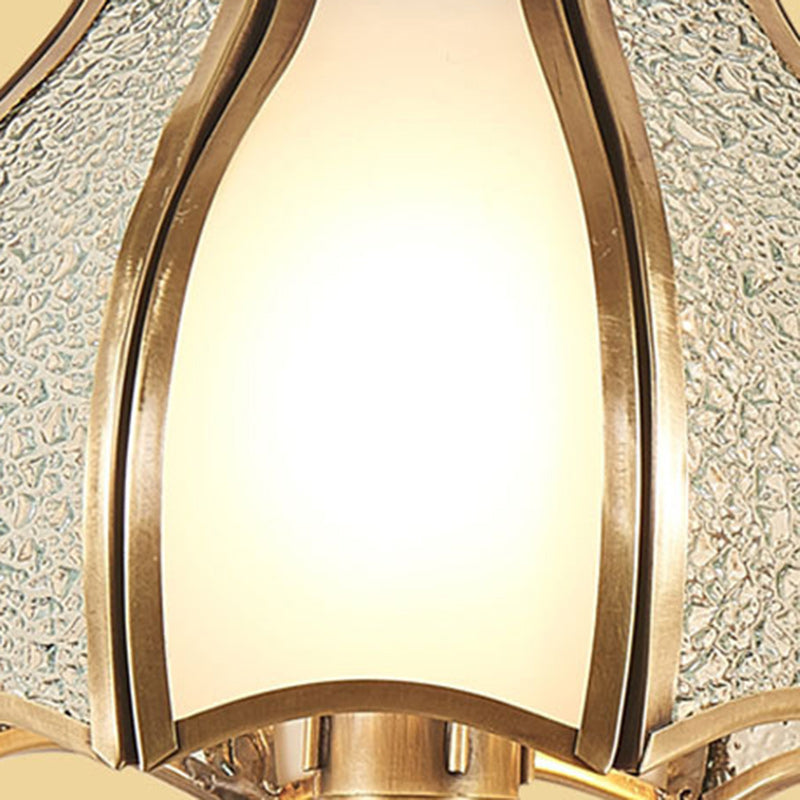 Brass Glass Carved Pattern 1/2 Light Wall Sconce Lamp