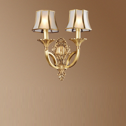 Brass Glass Carved Pattern 1/2 Light Wall Sconce Lamp