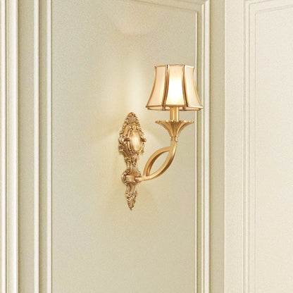 Brass Glass Carved Pattern 1/2 Light Wall Sconce Lamp