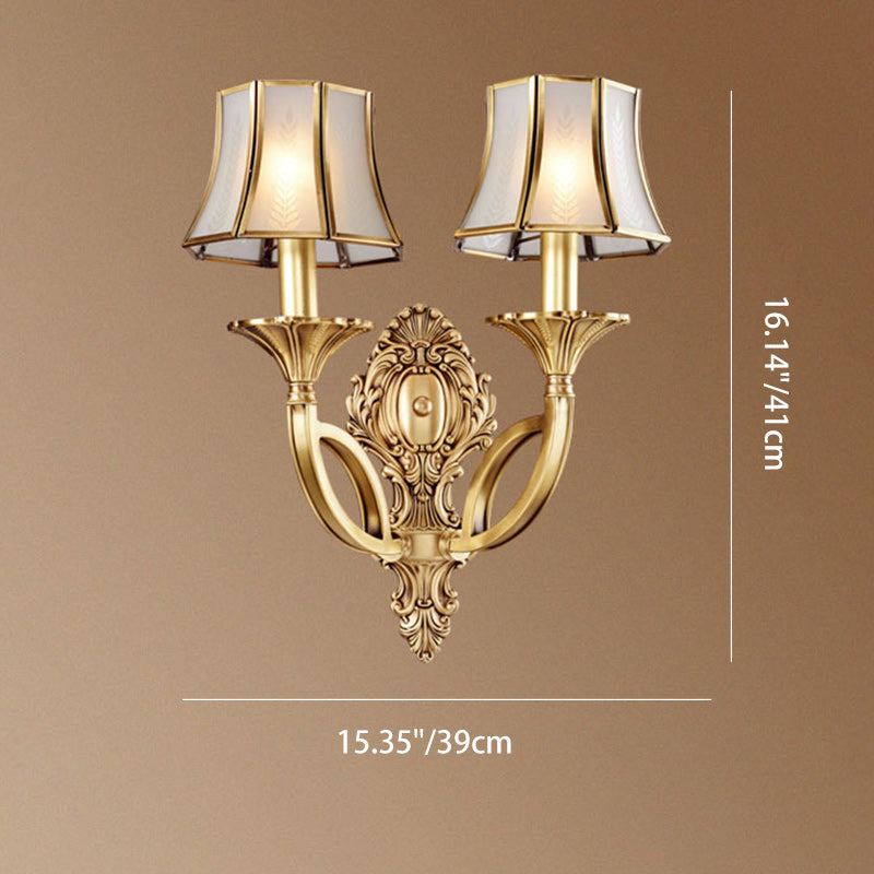 Brass Glass Carved Pattern 1/2 Light Wall Sconce Lamp