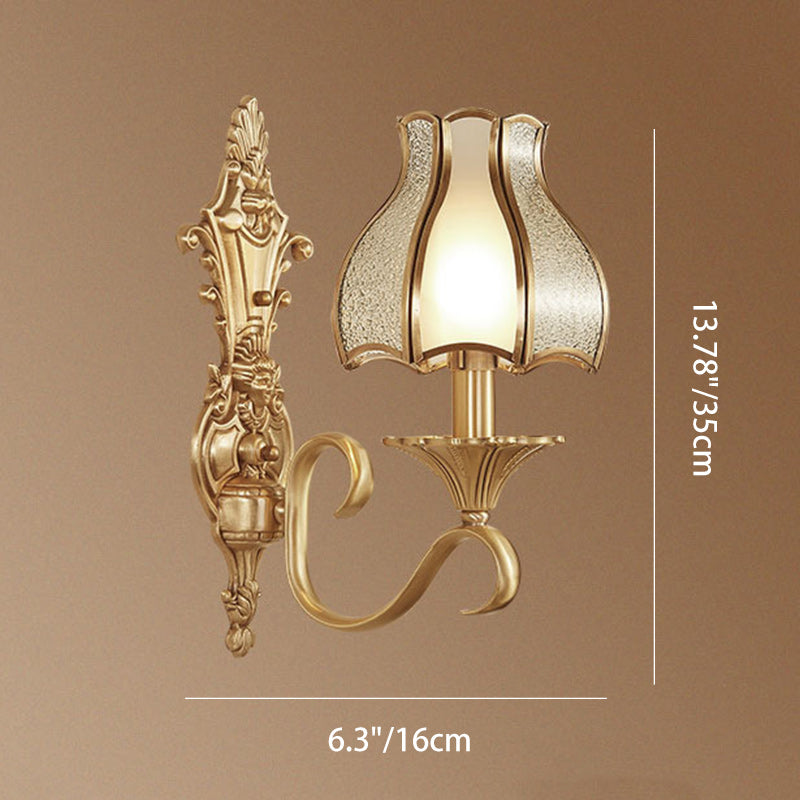 Brass Glass Carved Pattern 1/2 Light Wall Sconce Lamp