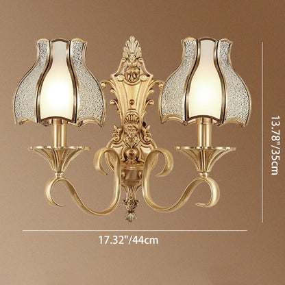 Brass Glass Carved Pattern 1/2 Light Wall Sconce Lamp