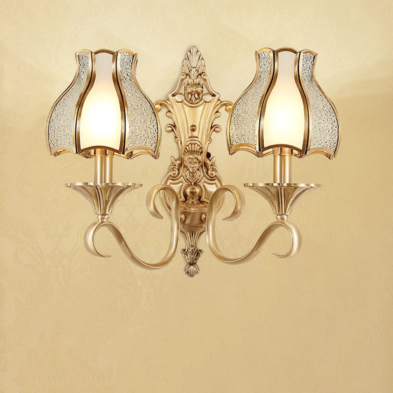Brass Glass Carved Pattern 1/2 Light Wall Sconce Lamp