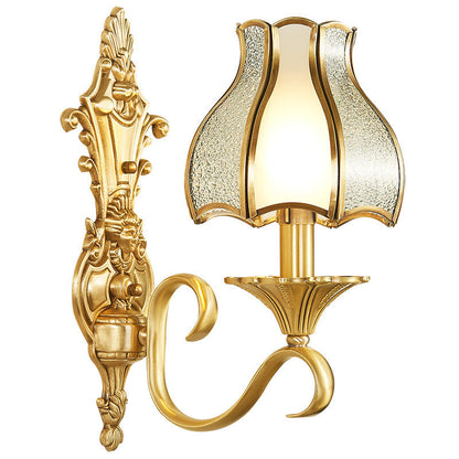 Brass Glass Carved Pattern 1/2 Light Wall Sconce Lamp