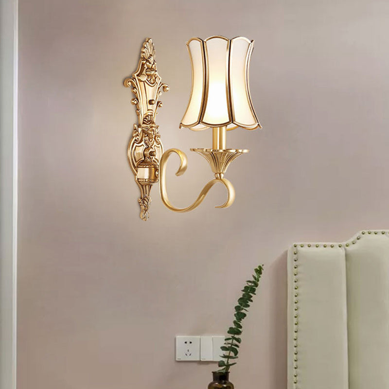 Brass Glass Carved Pattern 1/2 Light Wall Sconce Lamp