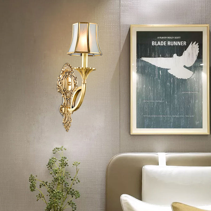 Brass Glass Carved Pattern 1/2 Light Wall Sconce Lamp