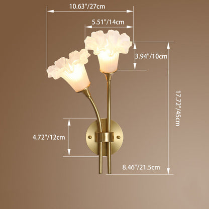 French Glass Brass Floral Round 2-Light Wall Sconce Lamp