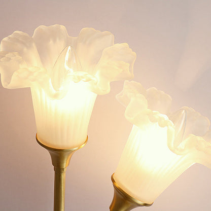 French Glass Brass Floral Round 2-Light Wall Sconce Lamp