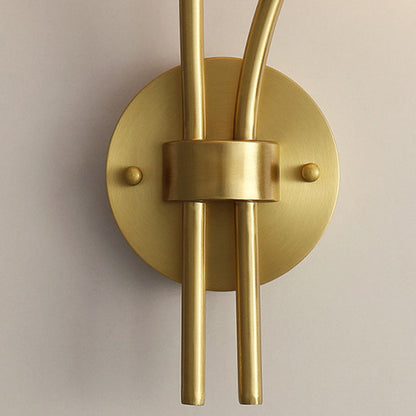 French Glass Brass Floral Round 2-Light Wall Sconce Lamp
