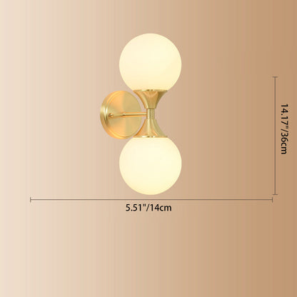 Luxury Glass Brass Globe Round 2-Light Wall Sconce Lamp