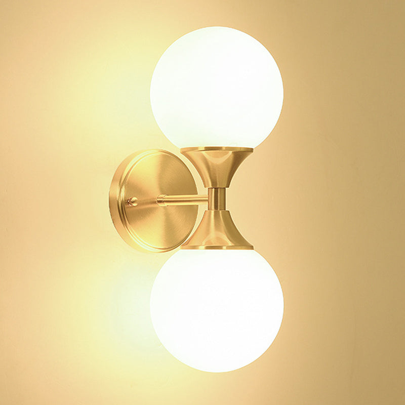 Luxury Glass Brass Globe Round 2-Light Wall Sconce Lamp