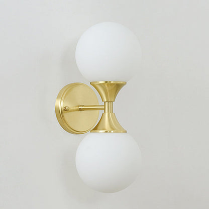 Luxury Glass Brass Globe Round 2-Light Wall Sconce Lamp