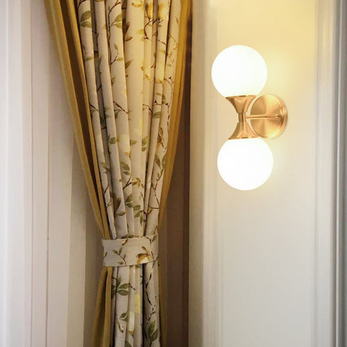 Luxury Glass Brass Globe Round 2-Light Wall Sconce Lamp