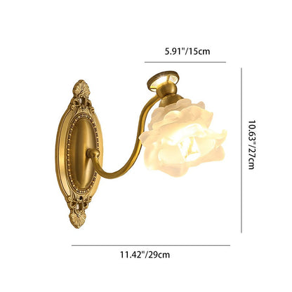 French Brass Floral Oval Curved 1-Light Wall Sconce Lamp