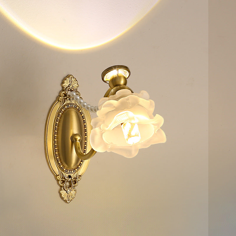 French Brass Floral Oval Curved 1-Light Wall Sconce Lamp